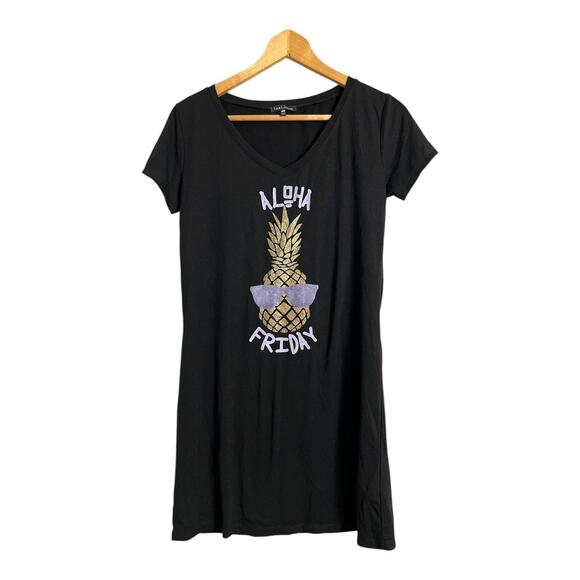 Tart Intimates Women's Sleep Shirt Small Black Aloha Friday Pineapple Tee - Picture 1 of 4